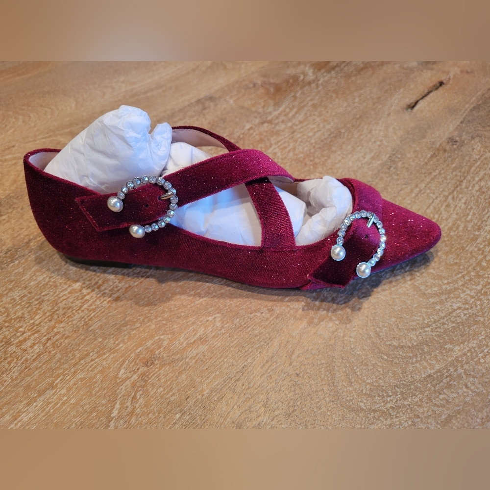 J. Crew Burgundy Sparkle Flats Size 7